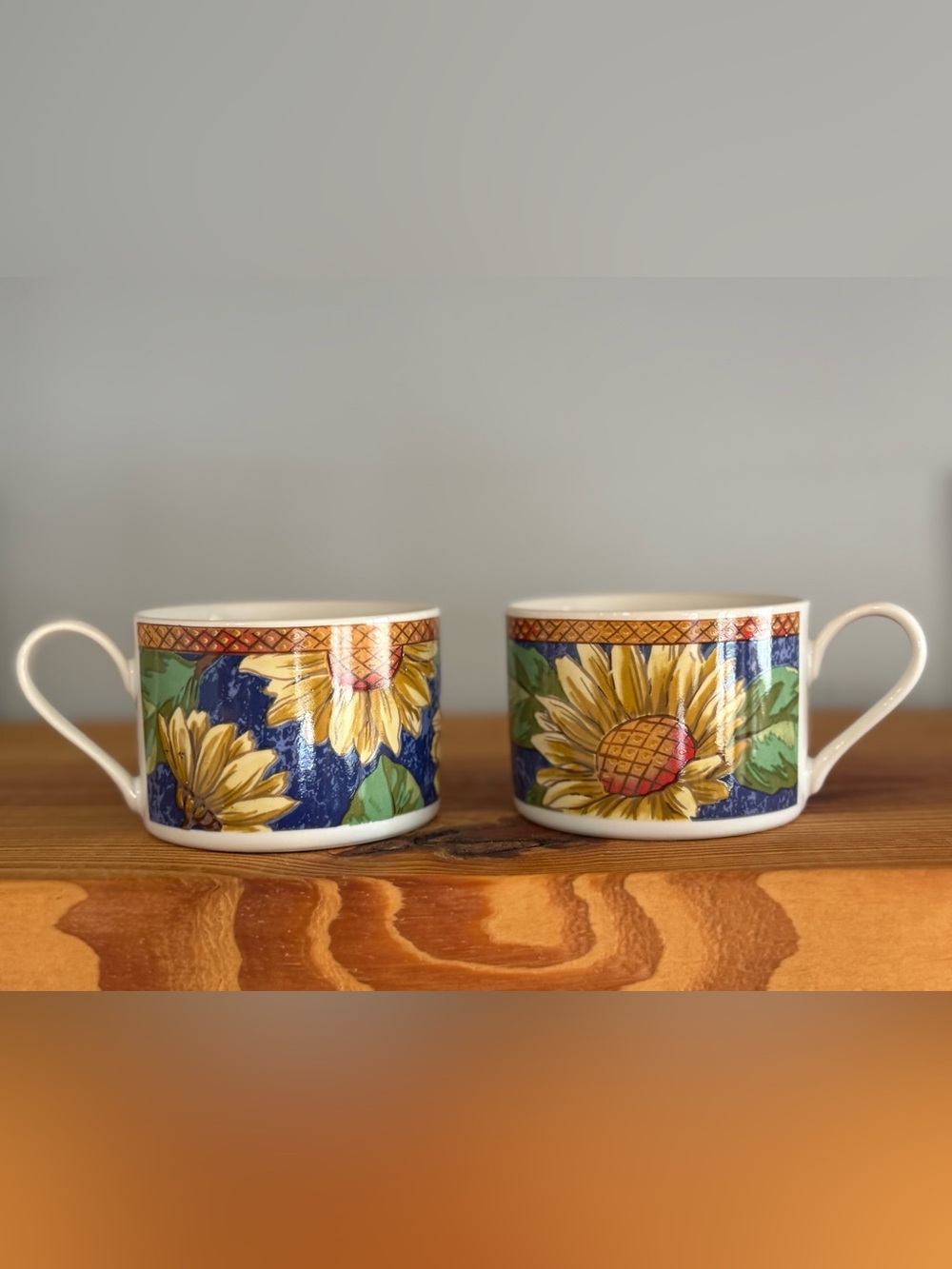 Farberware Sunflower Sensation Flat Mugs Set of 2 Vintage 1994